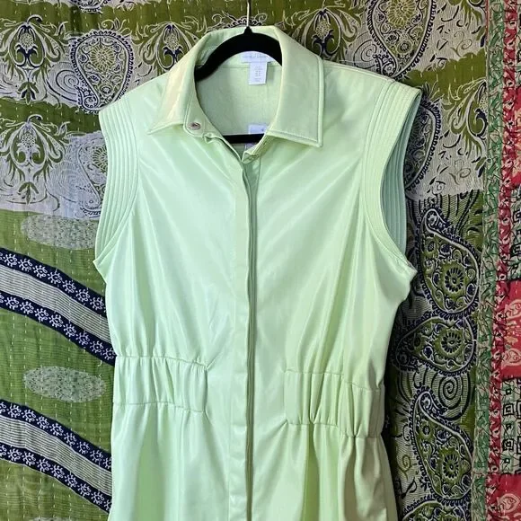 NWT House of Harlow 1960 Lime Green Vegan Leather Midi Shirt Dress Size Medium - Picture 4 of 16